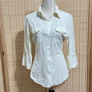 Standard James Perse Pale Yellow Ribbed Panel Utility Button Down Shirt Size 4 L